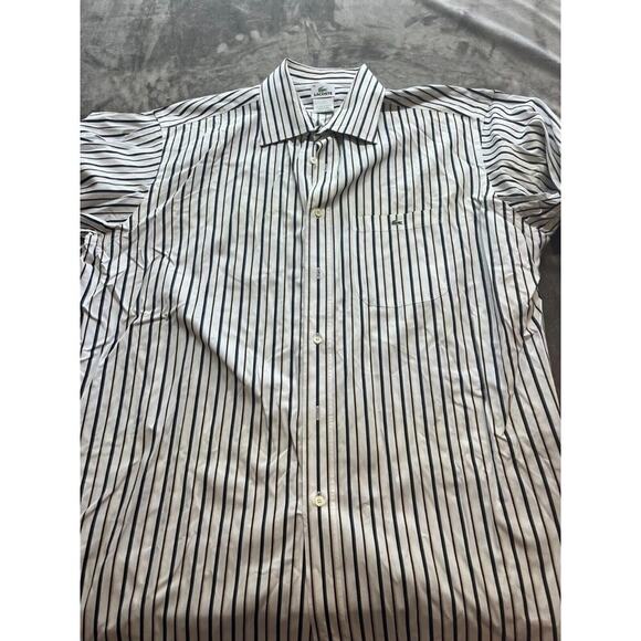 LACOSTE MEN'S ’s 46 White Stripe BUTTON UP LONG SLEEVE CASUAL OXFORD DRESS SHIRT - Picture 1 of 6